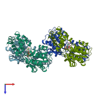 PDB entry 1njf coloured by chain, top view.