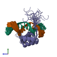 PDB entry 1nk2 coloured by chain, ensemble of 20 models, side view.