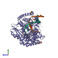 PDB entry 1nk8 coloured by chain, side view.