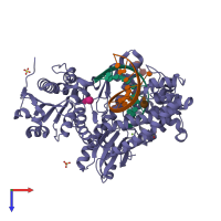 PDB entry 1nk8 coloured by chain, top view.