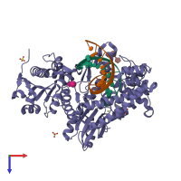 PDB entry 1nk9 coloured by chain, top view.