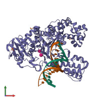 PDB entry 1nkc coloured by chain, front view.