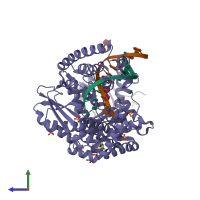 PDB entry 1nke coloured by chain, side view.