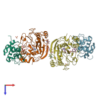 PDB entry 1nkh coloured by chain, top view.
