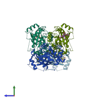 PDB entry 1nkk coloured by chain, side view.