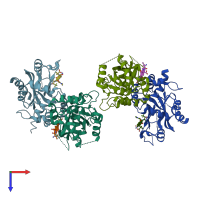 PDB entry 1nkk coloured by chain, top view.