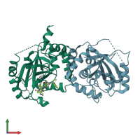 PDB entry 1nkm coloured by chain, front view.