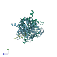 PDB entry 1nkm coloured by chain, side view.
