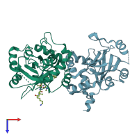 PDB entry 1nkm coloured by chain, top view.