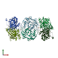 PDB entry 1nkq coloured by chain, front view.