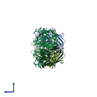 PDB entry 1nkq coloured by chain, side view.