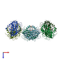 PDB entry 1nkq coloured by chain, top view.