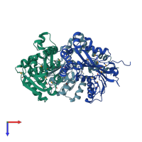 PDB entry 1nkv coloured by chain, top view.