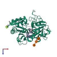 PDB entry 1nkx coloured by chain, top view.