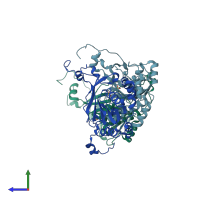 PDB entry 1nlf coloured by chain, side view.