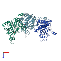 PDB entry 1nlf coloured by chain, top view.