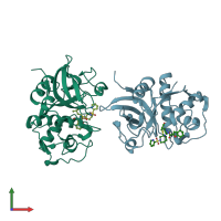 PDB entry 1nlj coloured by chain, front view.