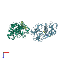 PDB entry 1nlj coloured by chain, top view.