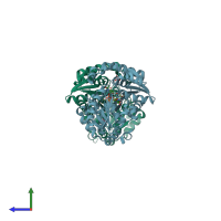 PDB entry 1nlm coloured by chain, side view.