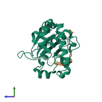 PDB entry 1nln coloured by chain, side view.