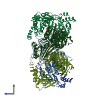 PDB entry 1nlz coloured by chain, side view.