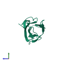 PDB entry 1nm4 coloured by chain, side view.