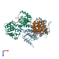 PDB entry 1nm5 coloured by chain, top view.