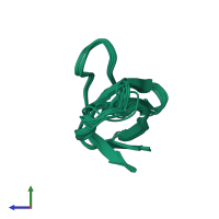 PDB entry 1nm7 coloured by chain, ensemble of 10 models, side view.
