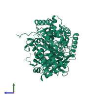 PDB entry 1nm8 coloured by chain, side view.