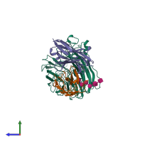 PDB entry 1nma coloured by chain, side view.