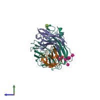 PDB entry 1nmb coloured by chain, side view.