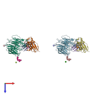 PDB entry 1nmc coloured by chain, top view.