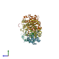 PDB entry 1nmm coloured by chain, side view.