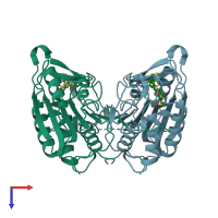 PDB entry 1nmq coloured by chain, top view.