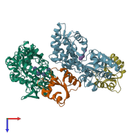 PDB entry 1nmu coloured by chain, top view.