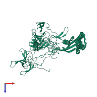 PDB entry 1nmv coloured by chain, ensemble of 10 models, top view.