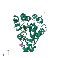 PDB entry 1nmx coloured by chain, side view.