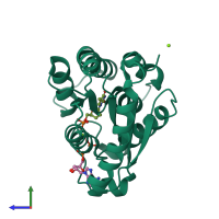 PDB entry 1nn3 coloured by chain, side view.