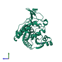 PDB entry 1nnh coloured by chain, side view.