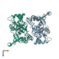 PDB entry 1nnp coloured by chain, top view.