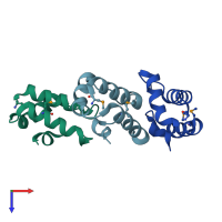 PDB entry 1no1 coloured by chain, top view.
