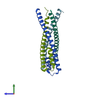 PDB entry 1no4 coloured by chain, side view.