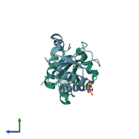 PDB entry 1no5 coloured by chain, side view.