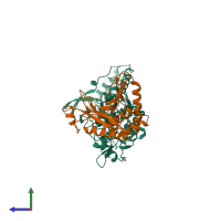 PDB entry 1noc coloured by chain, side view.