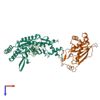 PDB entry 1noc coloured by chain, top view.