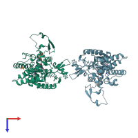 PDB entry 1nod coloured by chain, top view.