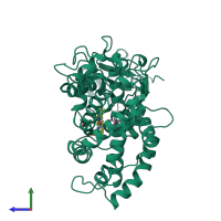 PDB entry 1noo coloured by chain, side view.