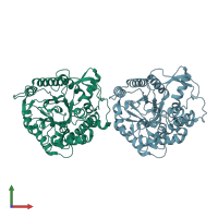 PDB entry 1np2 coloured by chain, front view.