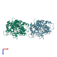 PDB entry 1np2 coloured by chain, top view.