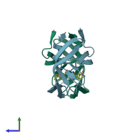 PDB entry 1npa coloured by chain, side view.